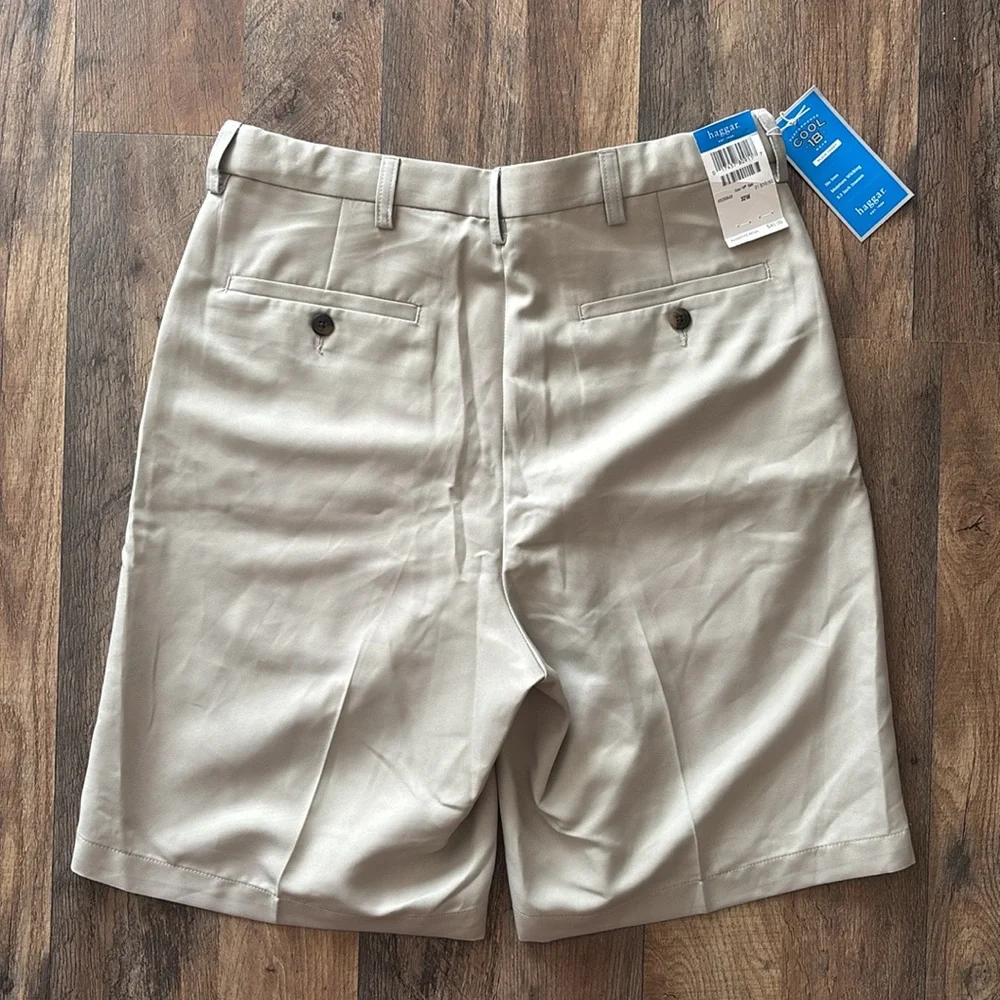 Haggar Plain Front Performance Cool 18 Khaki Tan Shorts New With Tags 32